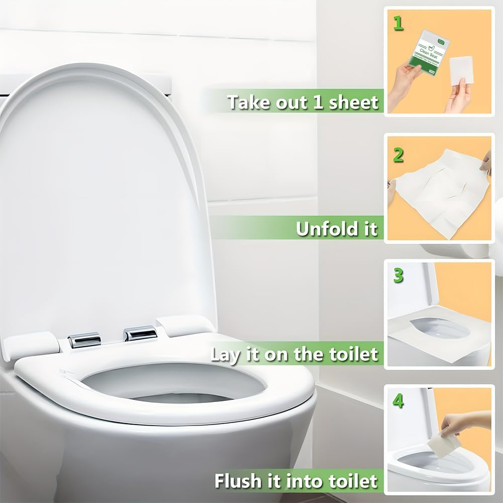 50 Pack Toilet Seat Covers Disposable, Flushable, White, Universal Size, Safe Material, Easy to Use, Travel Essentials for Public Restrooms image number 2