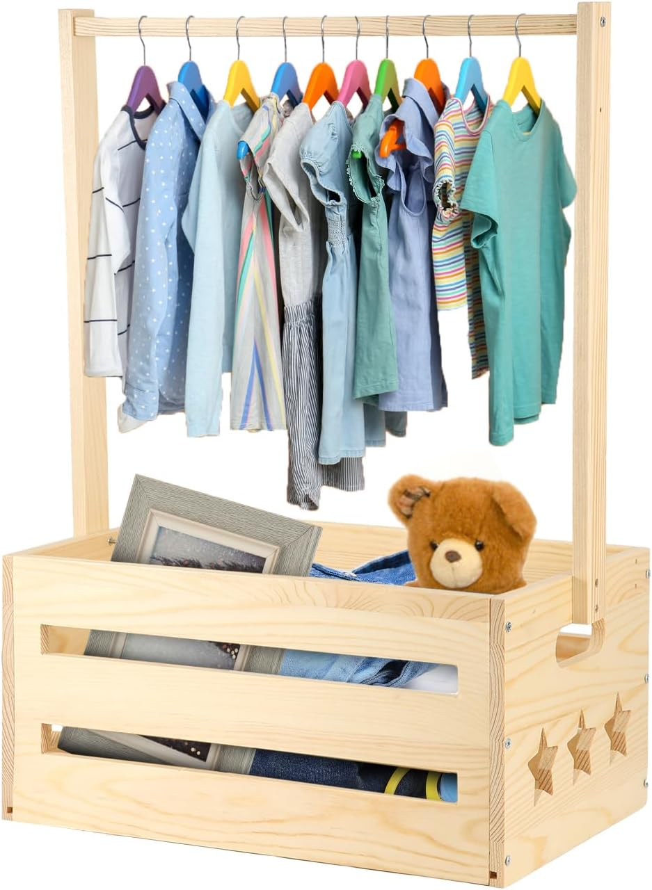 Wooden Baby Shower Basket, Wooden Baby Storage Crate Hamper with Handle Attractive Closet Baby Clothes Rack for New Born Baby Shower, Pregnancy Gifts for New Parents image number 2