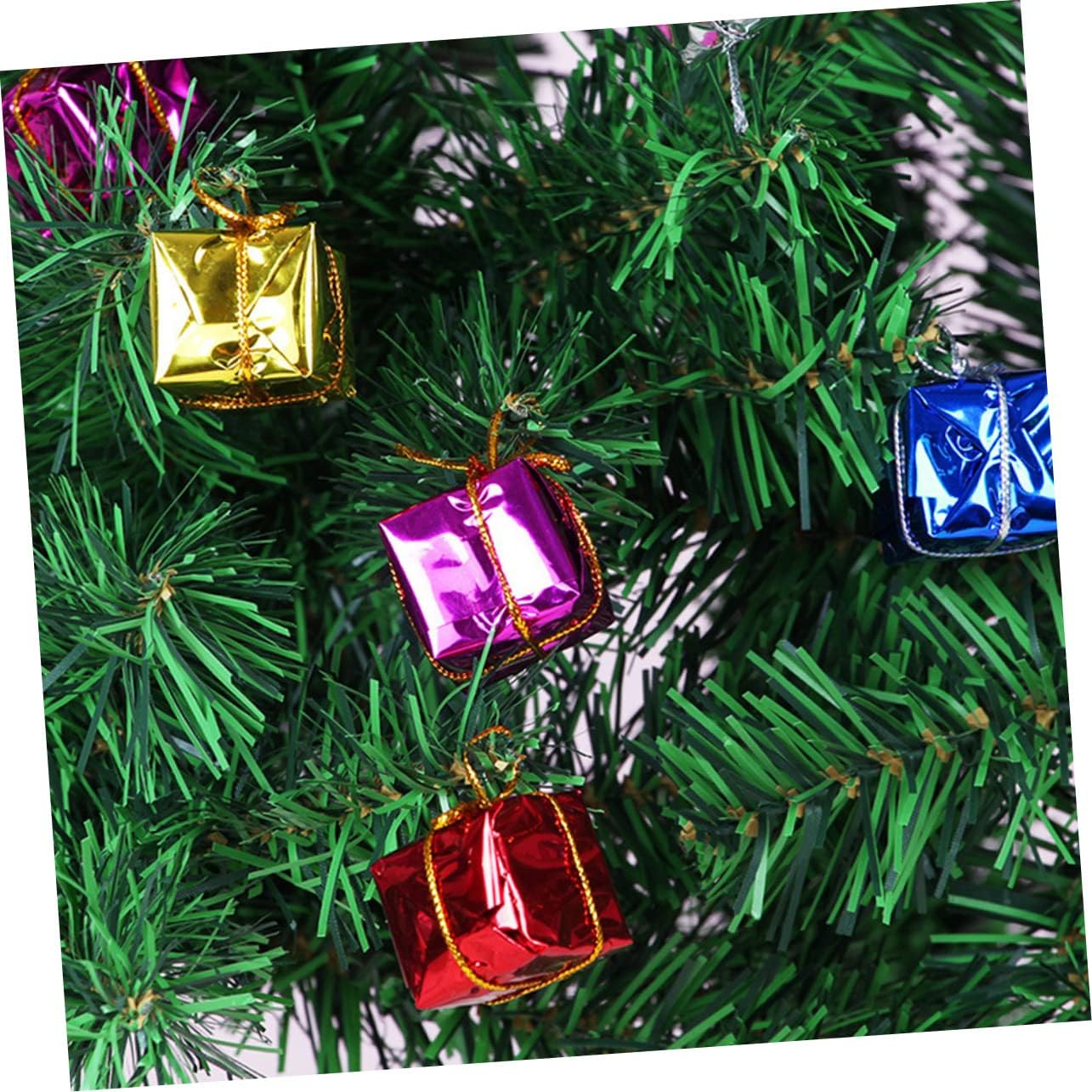 120Pcs Mini Christmas Box Hanging Decorations Holographic Foil Wrapped Ornaments Multicolour Xmas Tree Pendants Small Foam Boxes for Wall and Table Decor Color image number 1