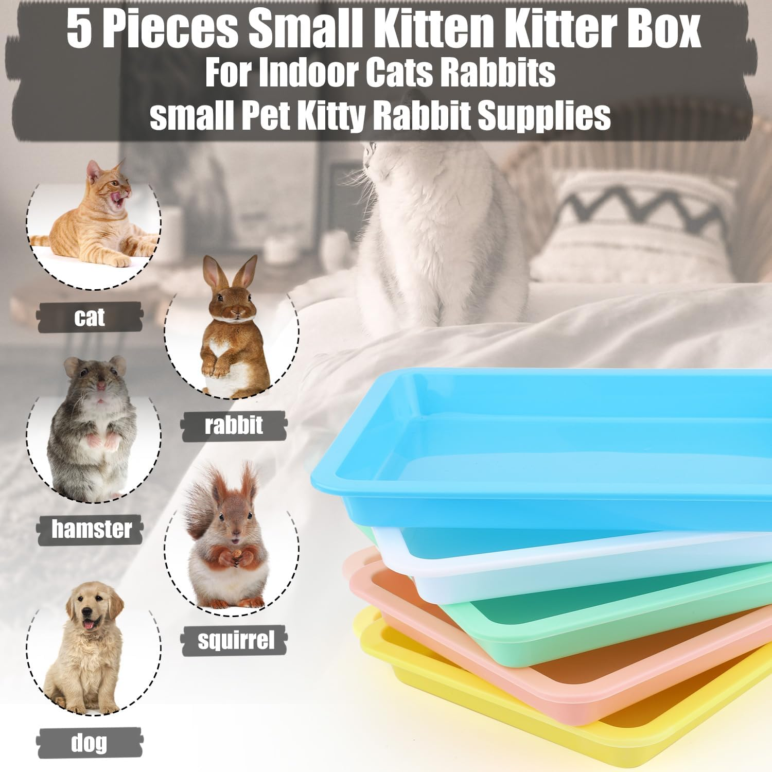 5Pcs Plastic Cat Litter Trays, Shallow Litter Box - Cat Waste Tray for Indoor Kittens (5 Colors) image number 6