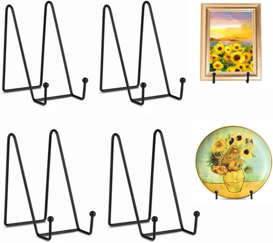 4 Pcs Plate Stands for Display,6 Inch Metal Frame Holder Stand for Plate Stand Plate Holder Display Stands for Picture, Decorative Plate, Book, Photo Easel, Dish and Artistic Work (Black)