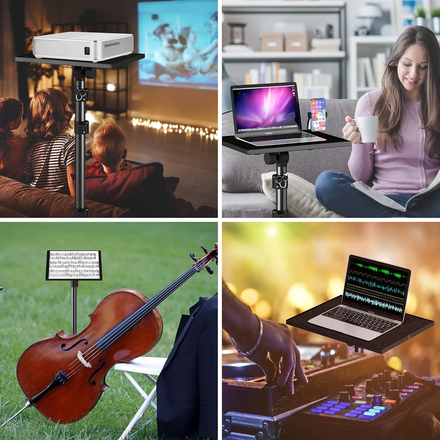 TANENUOS Projector Stand Tripod from 23.5" to 46.5" Adjustable Height, Laptop Tripod Stand with Gooseneck Phone Holder, Laptop Floor Stand for Office, Home, Stage, Studio, DJ Racks Holder Mount image number 6