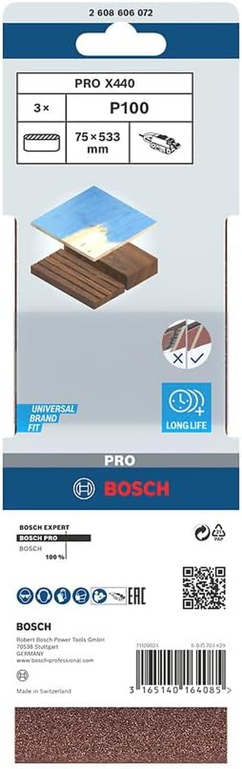 Bosch Accessories Professional 2608606072 2 608 606 072 3-Piece Sanding Belt Set, Red, 75 X 533 Mm, Set of 3 image number 4