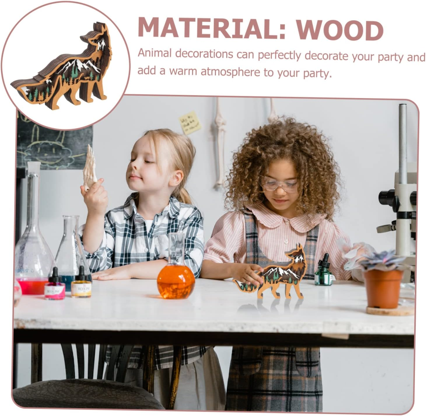 Wood Animal Decoration Christmas Wood Craft Desktop Ornament for Home Party and Window Display image number 5