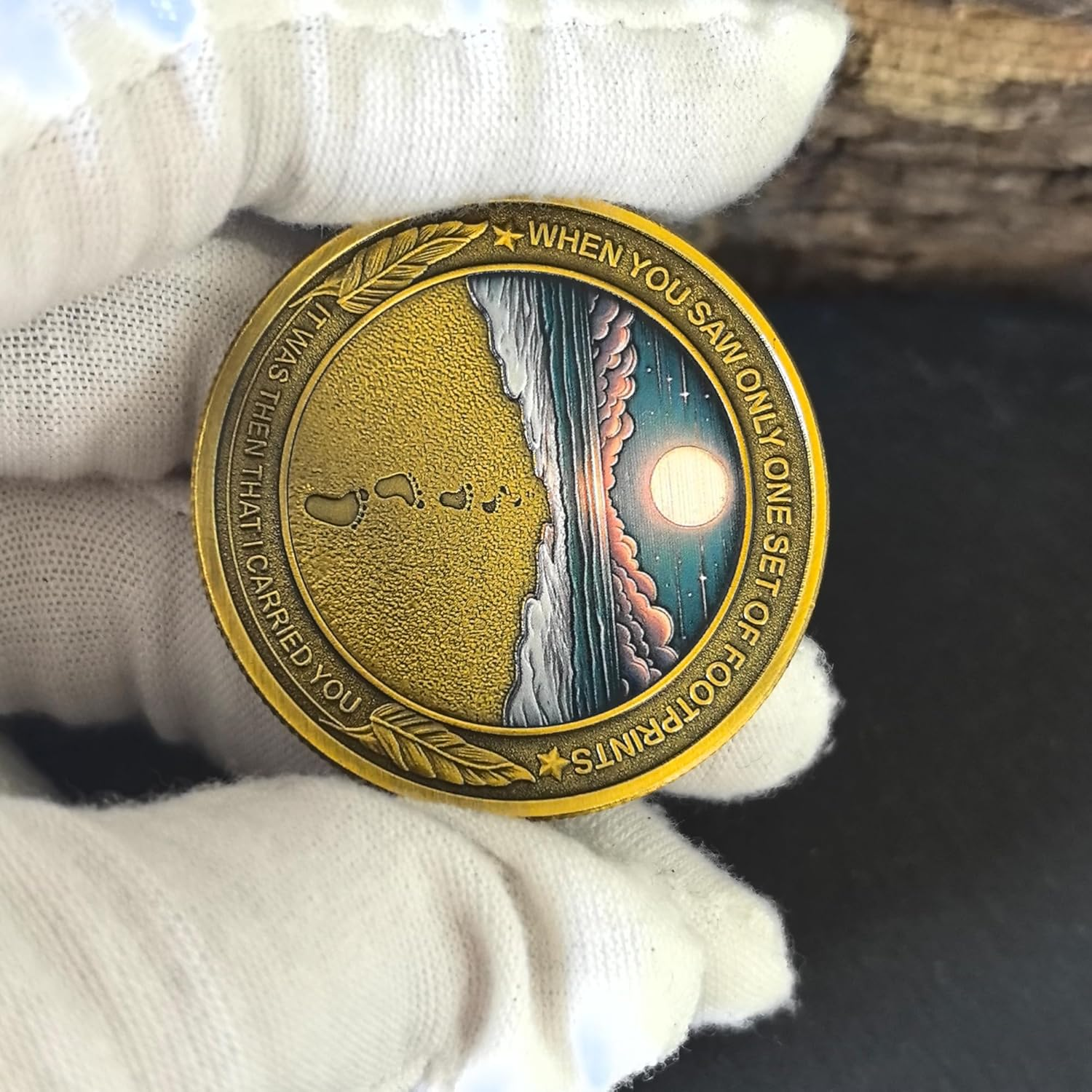 Footprints in the Sand Christian Challenge Coin - Inspirational Scripture Medallion with Dual-Sided Design