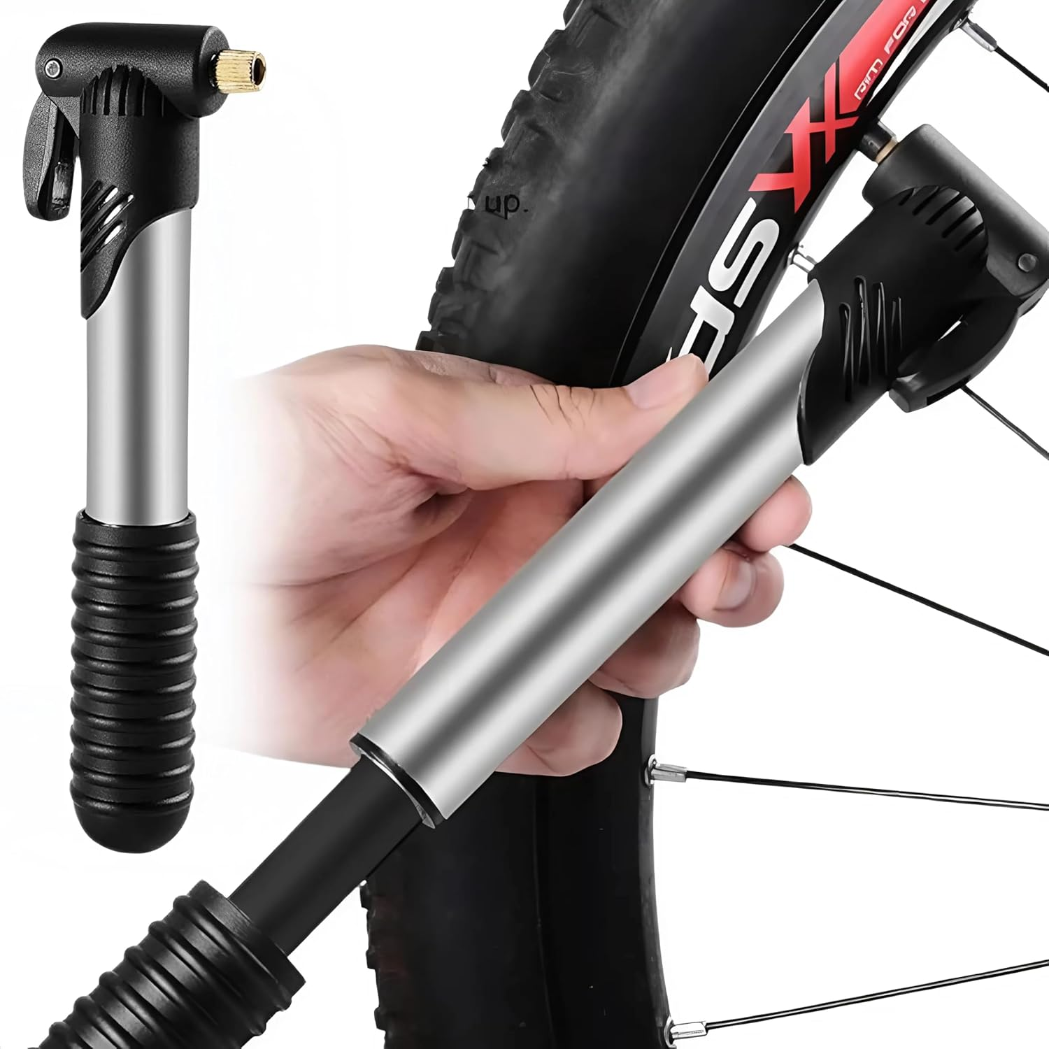 EZONEDEAL Bike Pump, Portable Bicycle Pump, Mountain, Road Hand Bike Tire Pump, Mini Bicycle Air Pump Compatible with Presta Schrader Valve and Sports Ball