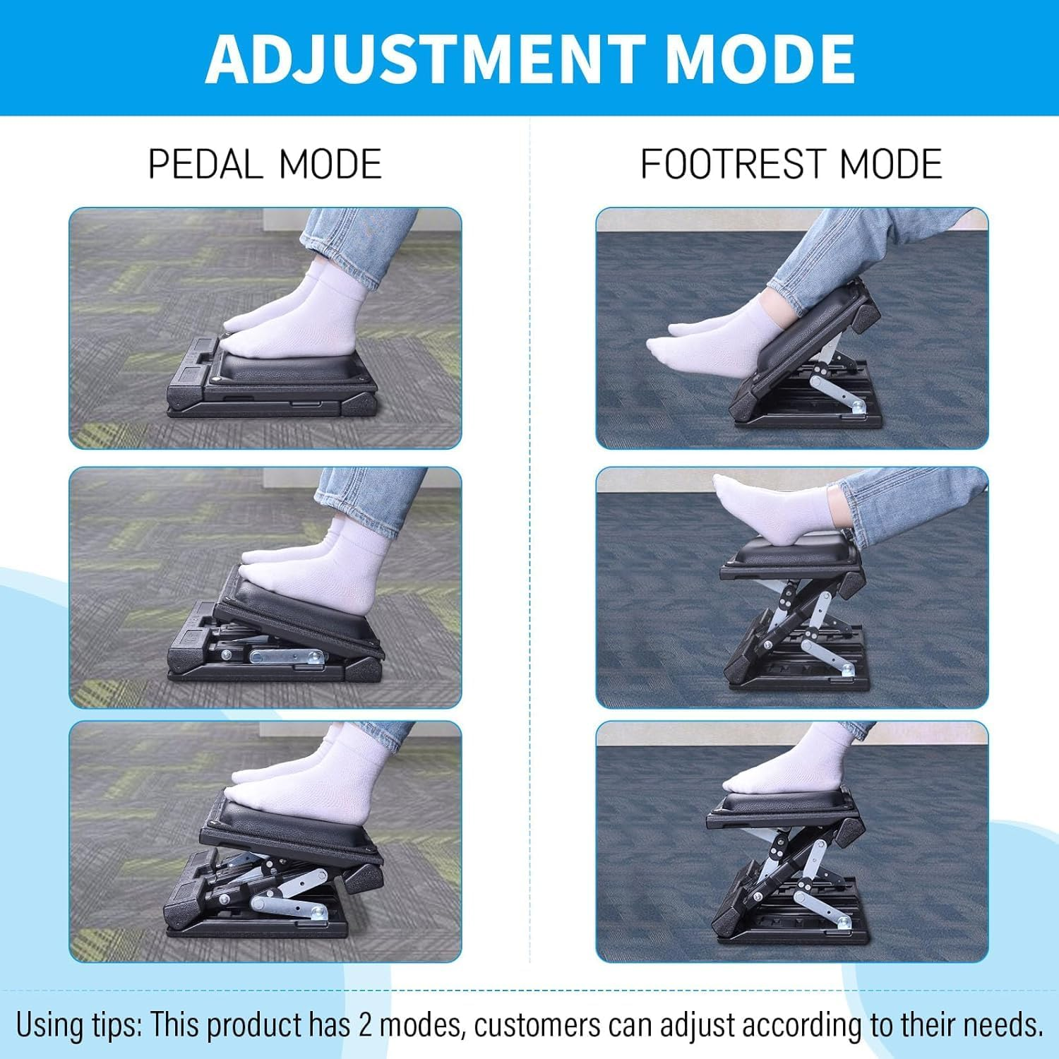Large Panel Foot Rest under Desk, Infinite Adjustable Footrest with Massage for Office Home, Ergonomic Footrest Stool Height Angle Adjustable image number 3