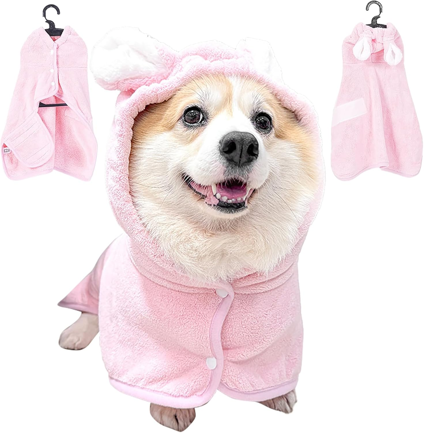 Dog Bathrobe - Super Absorbent Pet Drying Robe, Quick-Dry Bath Towel for Dogs after Swimming & Showering, Soft & Comfortable Puppy Bathrobe for Small to Medium Breeds XS Pink