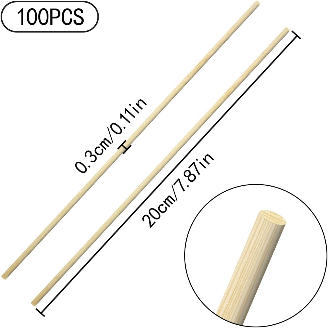 HAIKING Bamboo Dowel Rods, 100 PCS round Unfinished Wooden Craft for Craft Building Models, Garden Supplies (20Cm/7.87In) image number 2