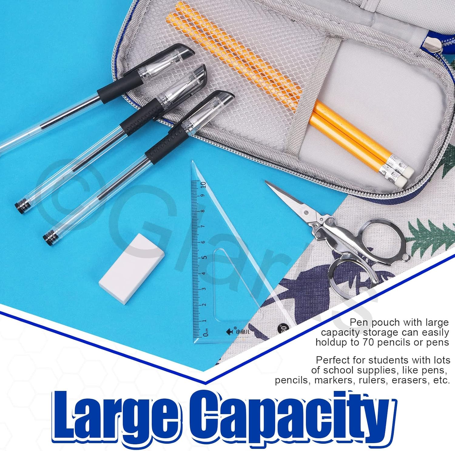 Glarks 19Pcs Multi-Purpose Pencil Case School Stationery Set Includes Large Capacity Pen Pouch Bag, Mechanical Pencil, Lead Refill, Gel Ink Pen, Scissors, Ruler, Sharpener, Eraser for School Supplies image number 4