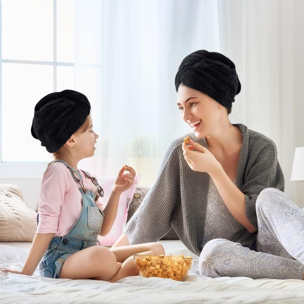 Sinland 3 Pack Microfiber Hair Towel Wrap Super Absorbent Hair Turban for Women Fast Drying Hair Towels with Buttons for Drying Curly Long Thick Hair image number 4