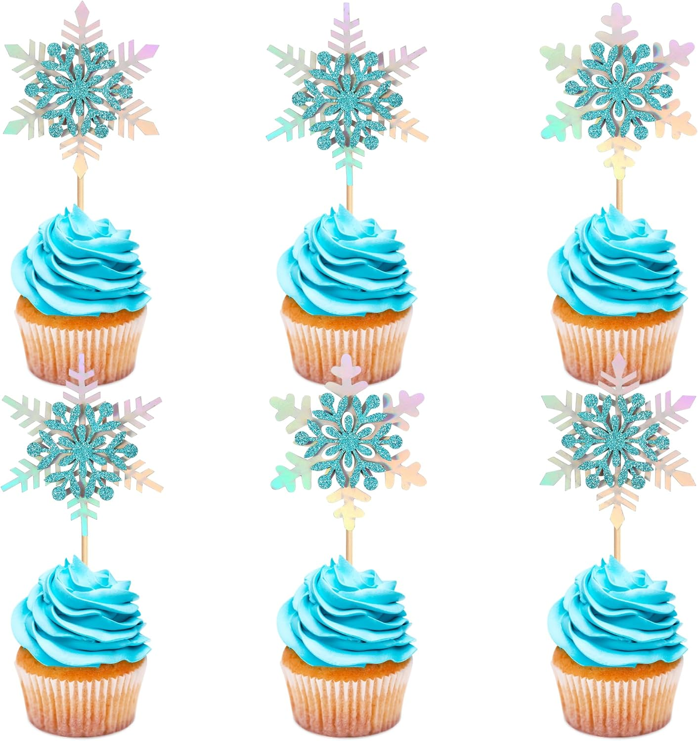 Ercadio 24 PCS Snowflake Cupcake Toppers Assemble Glitter Double Layers Winter Snowflake Cake Picks for Winter Wonderland Baby Shower Birthday Merry Christmas Party Cake Decorations Supplies image number 4