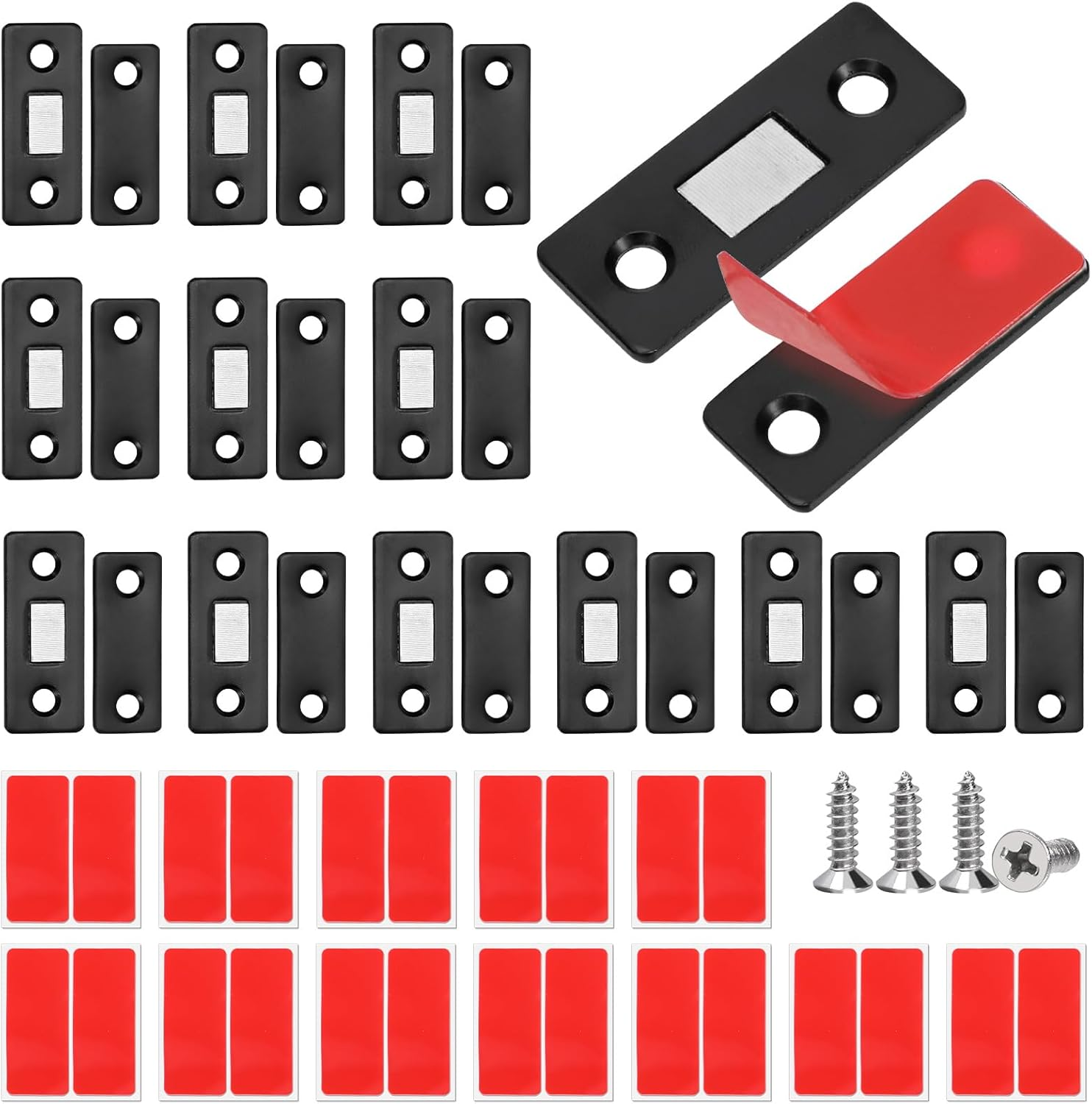 Swpeet 12 Pack Black Stainless Steel Cabinet Magnetic Catch Assortment Kit, Ultra Thin Cabinet Magnetic Catch Adhesive Cabinet Door Magnets for Door Kitchen Cupboard Closure Closet Door Closer image number 6