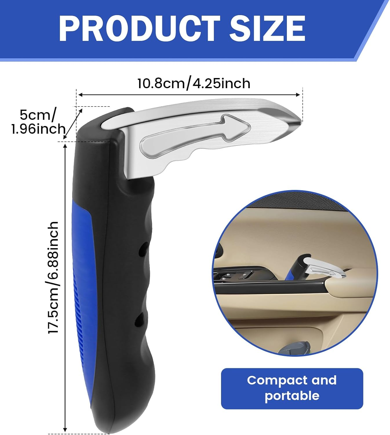 2 Pcs Car Door Assist Handle, 2 in 1 Multifunction Car Handle Assist, Vehicle Support Handles Window Breaker, Portable Automotive Cars Handles Assists for Elderly and Cars Emergency Tool (Blue, 2 Pcs) - Cerulean image number 5