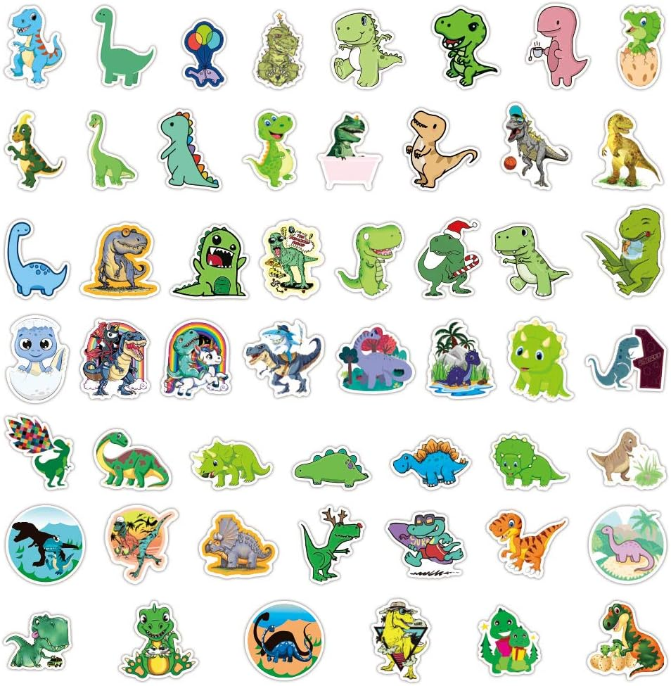 Dinosaur Stickers for Water Bottles 50-Pack, Cute, Waterproof Stickers for Teens, Girls, Perfect for Laptop, Phone, Skateboard, Travel| Extra Durable Vinyl (Dinosaur-50Pcs)