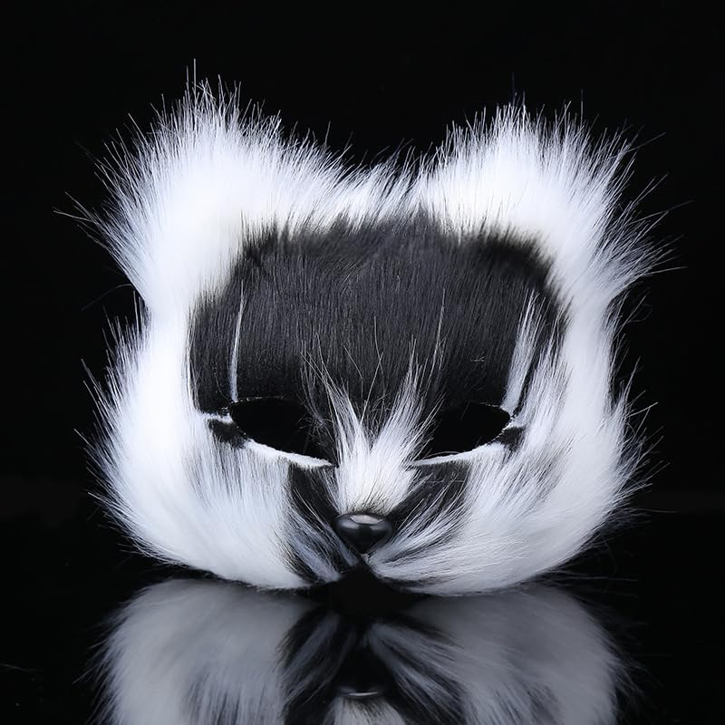 Furry Fox Cat Mask, Therian Plush Animal Half Facemasks for Halloween Cosplay Party Masquerade Costume image number 2