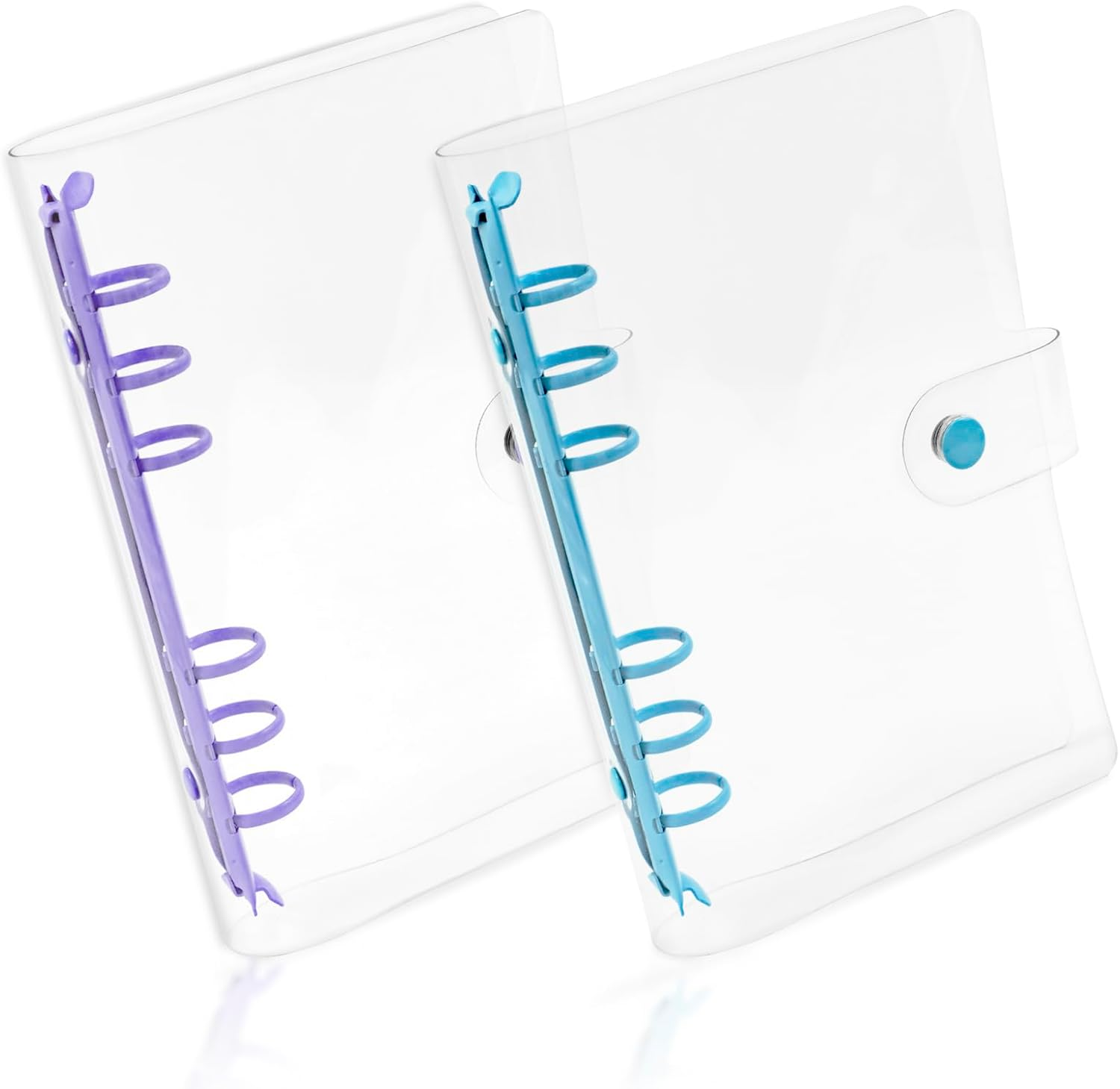 2 Pcs Clear A6 Notebook Binders 6 Ring Soft PVC Budget Binders Transparent A6 Planner Binder round Ring Binder Cover for Refillable Notebook School, Meeting, Office (Blue and Purple) image number 5