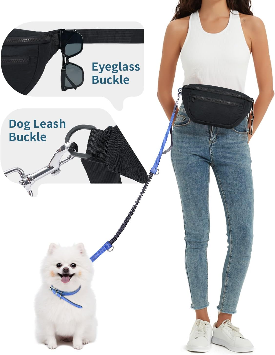 Fanny Pack for Women Men,Waist Bag Pack with Extra Extension Belt, Water Resistant Fashion Crossbody Belt Bags for Travel Walking Running Hiking, Pink Patent Pending, Black image number 2