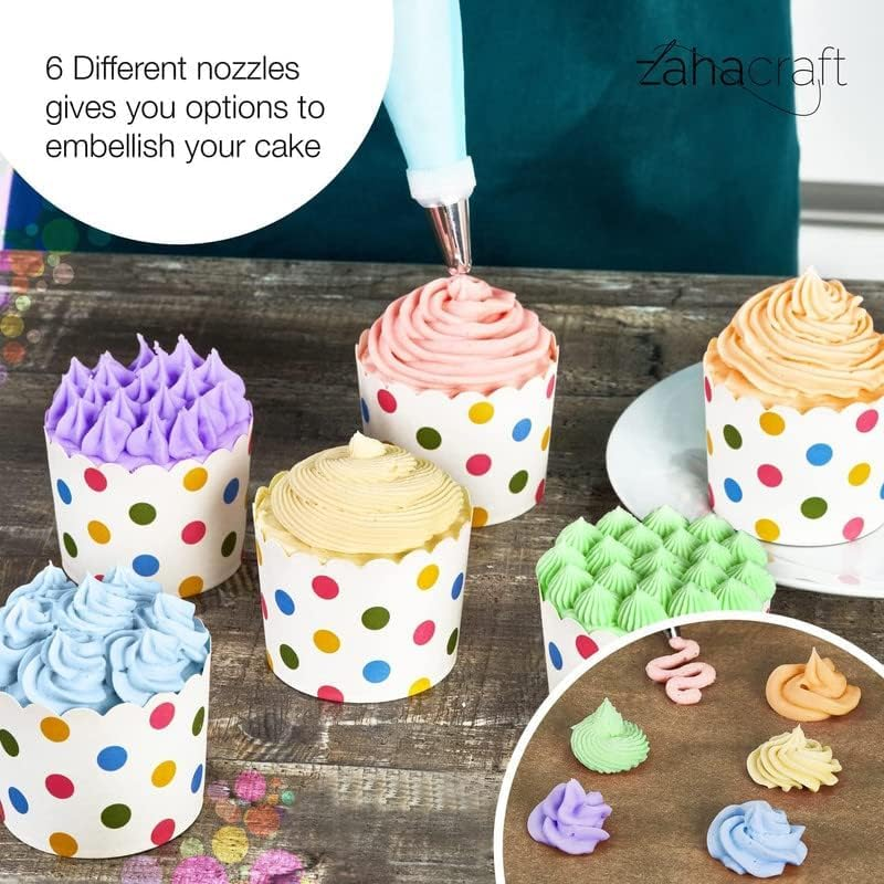 Piping Bags and Nozzles Set of 9 Pcs with 1 Converters,2 Silicone Bags and 6 Premium Stainless Steel Piping Nozzles for Decorating Cakes & Cupcakes image number 6