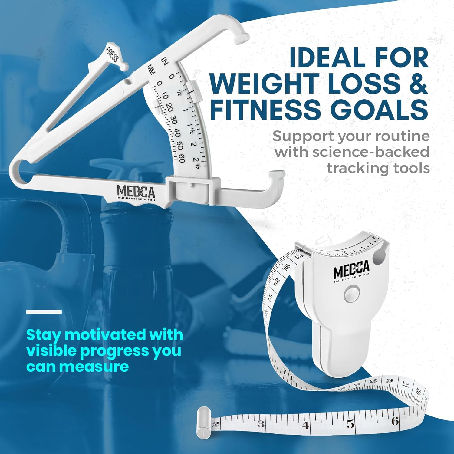Body Fat Caliper and Measuring Tape for Body - Skinfold Calipers and Body Fat Tape Measure Tool for Accurately Measuring BMI Skin Fold Fitness and Weight-Loss - New Upgraded Design (White) &hellip; image number 5