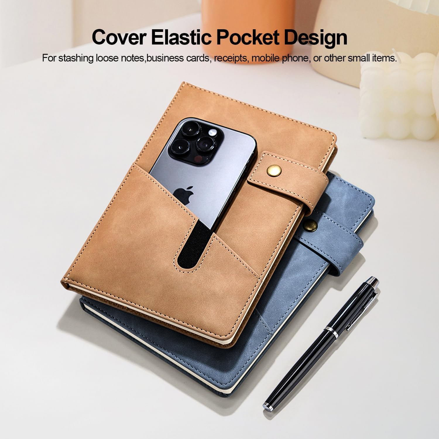 Blue A5 Lined Leather Journal Notebook, 5.9 X 8.4" Personalized Hardcover Journal, 200 Pages of 100 GSM Thick Ruled Paper, Daily Diary for Men and Women, Perfect for School, Travel, Business, Work, and Home Writing Blacka (Black) image number 3