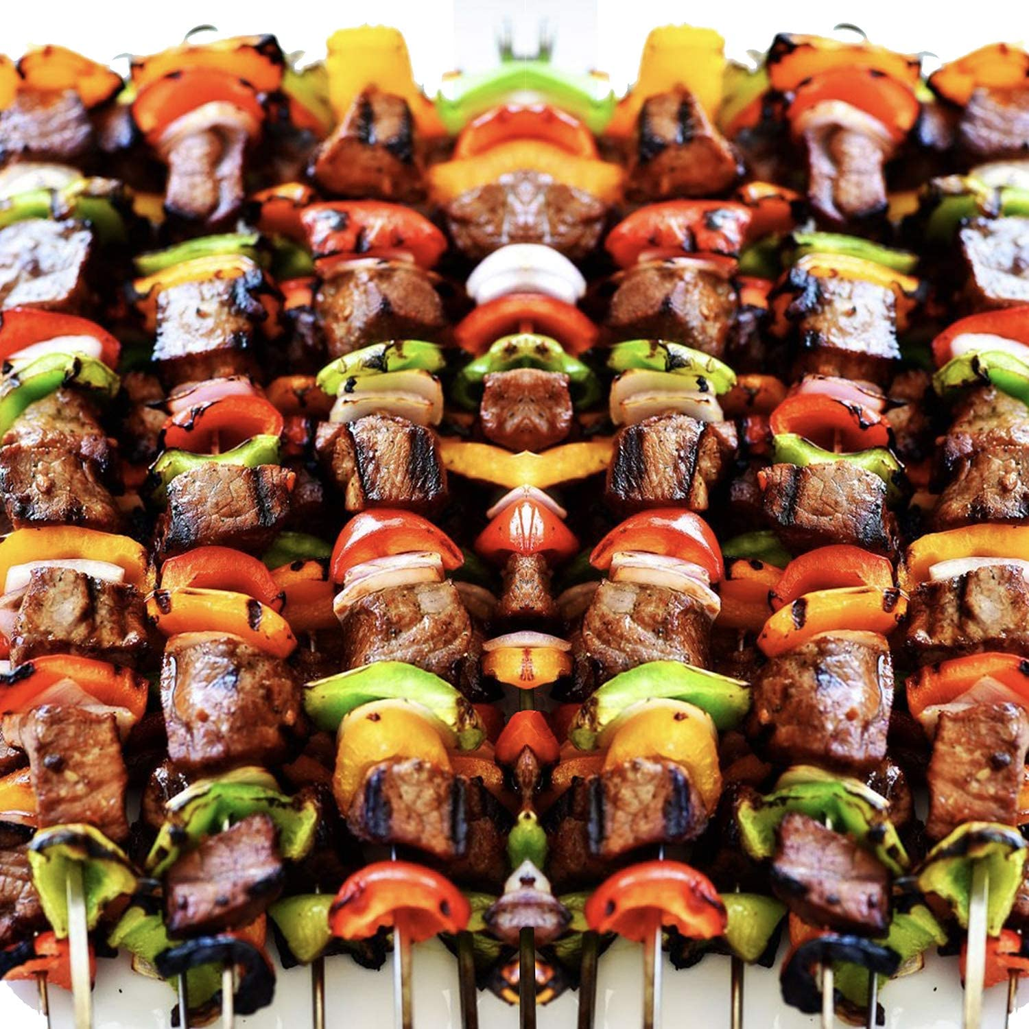 Antallcky 12 Pack Kabob Skewers BBQ Barbecue Skewers Stainless Steel Sticks 22 Inch Heavy Duty Large Wide Reusable with Nonslip Ring Handle Ideal for Shish Kebab Chicken Shrimp and Vegetables image number 4