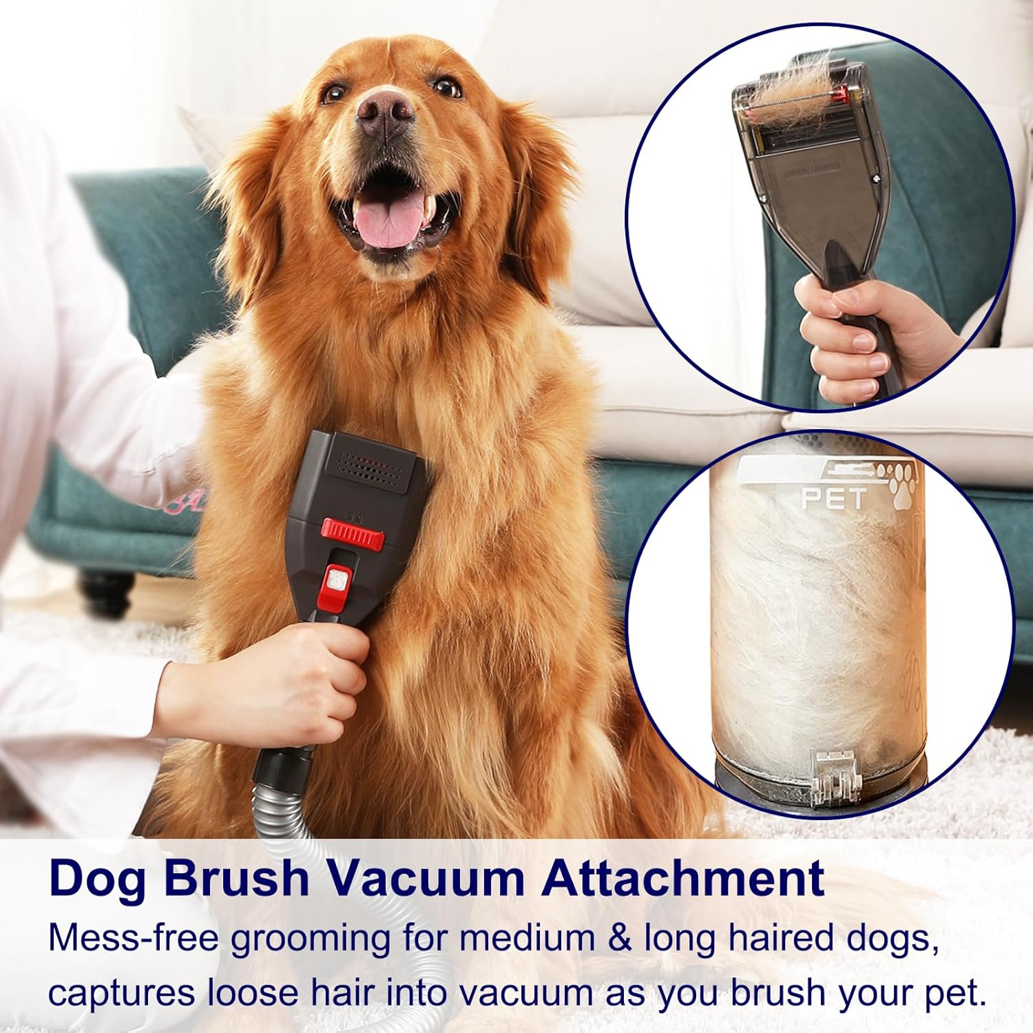 Portek Dog Brush Vacuum Attachment, Shedding Grooming Tool Pet Hair Undercoat Remover, Ideal for Puppy Cat Loose Fur, Groom Comb as Deshedding Groomer, Extension Hose Adapters Fit Most Cleaners Gray image number 2