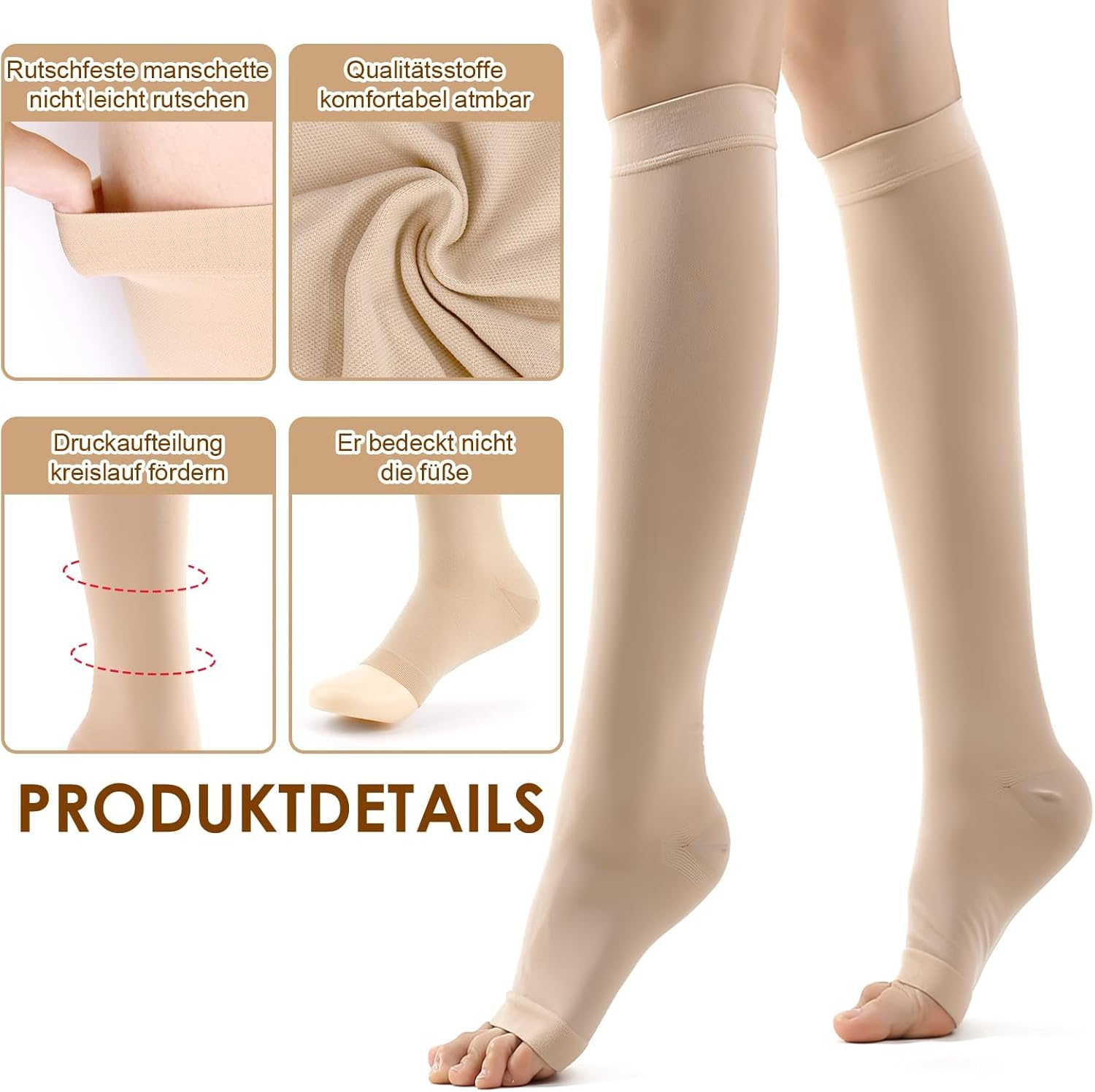 20-30 Mmhg Open Toe Compression Socks for Women & Men ,Best Graduated Medical Support (Class 2) for Running, Travel, Flight, Pregnancy &ndash; Relieve Swelling, Varicose Veins, Edema & Thrombosis (1 Pair) image number 3