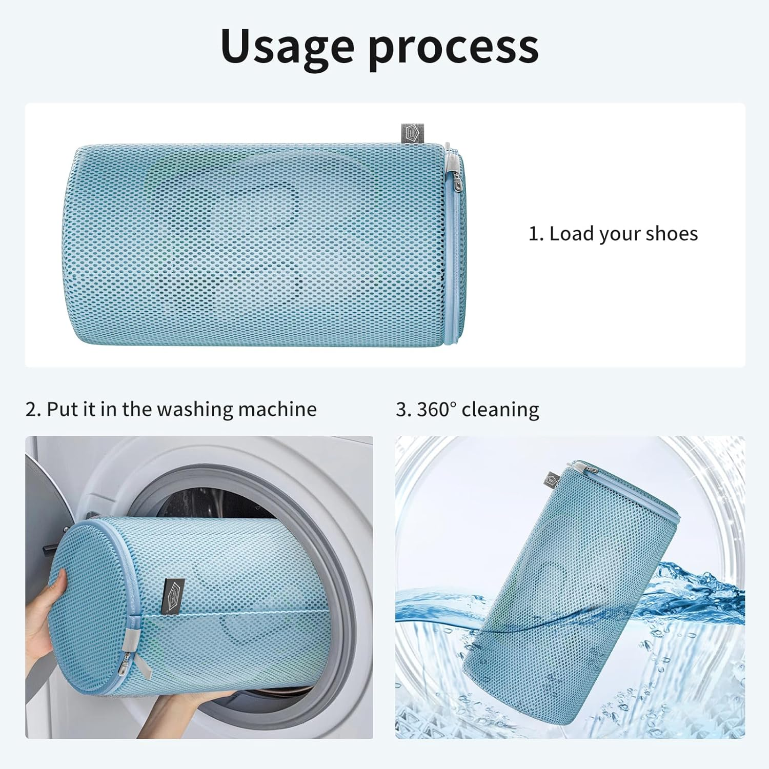 Kimmama Shoe Washing Machine Bag,Laundry Shoes Bag,Sandwish Mesh Sneaker Washing Machine Bag,Shoe Cleaning Sack for Gym Shoes,Sneaker,Slipper, Blue, 8X8X15" image number 4