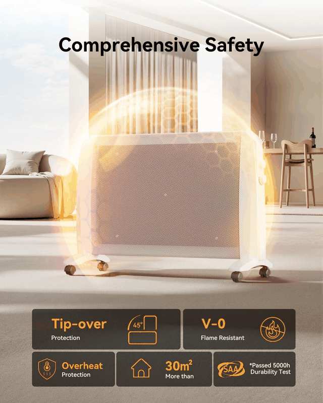 2000W Portable Heater for Bedroom- Quiet Electric Heater for Medium Large Space, Convection Panel Heaters for Indoor Use, 11 Adjustable Thermostat Setting Home Heater, 3 Power Setting image number 1