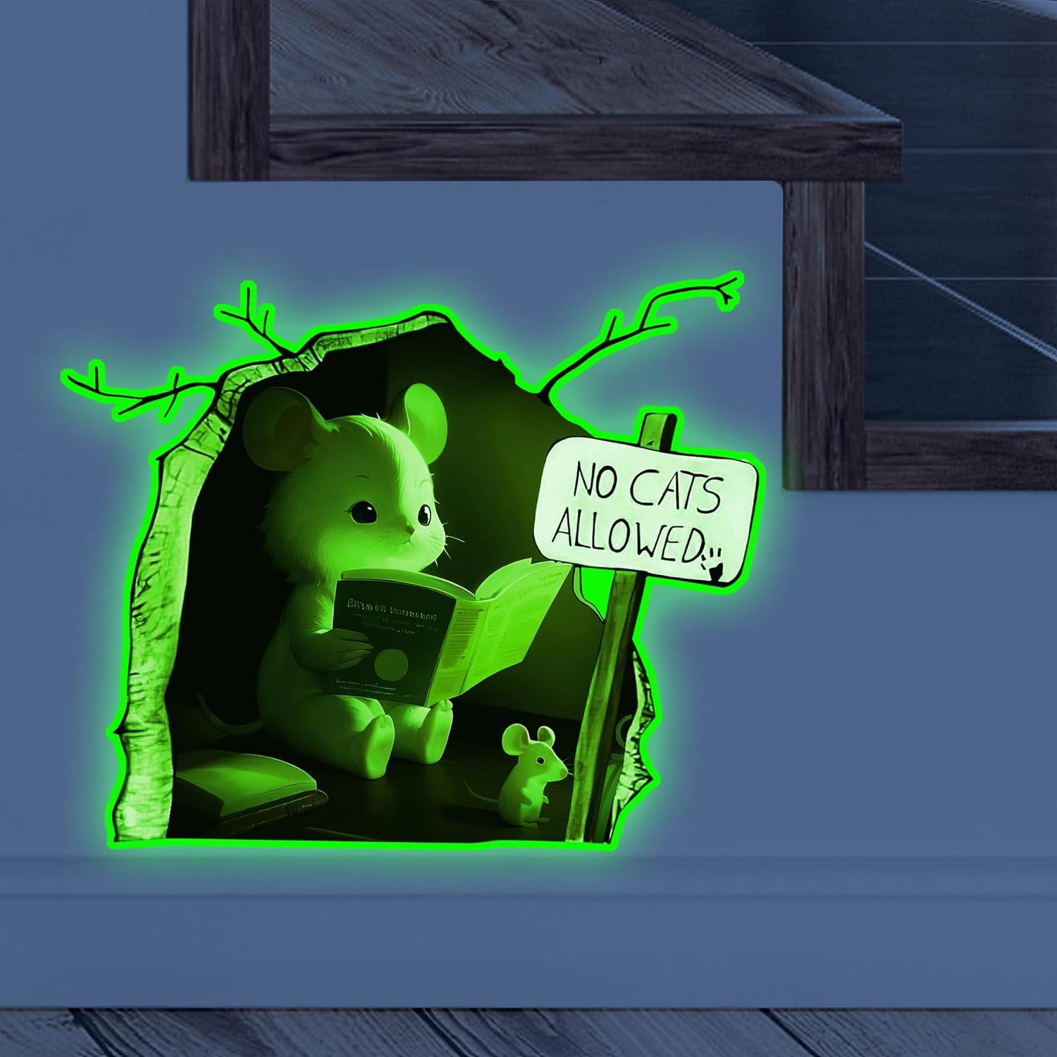 Shudyear 12PCS Cute Luminous Wall Decals Adorable Mouse Reading Book Kids Room Wall Decor Sticker Decal, Home, Bedroom, Classroom, Bookcase, Book Lover, Children,3D(Glow Set 1) image number 6