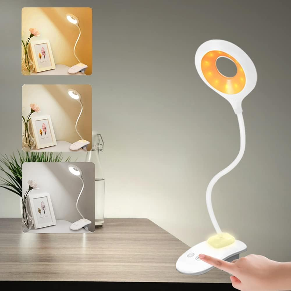 Clip on Reading Light 28 Leds Eye Protect Book Light USB Rechargeable Clamp Lamp 3 Colours & Touch Sensor Control with Night Light Dimmable Clamp Desk Lamp image number 2