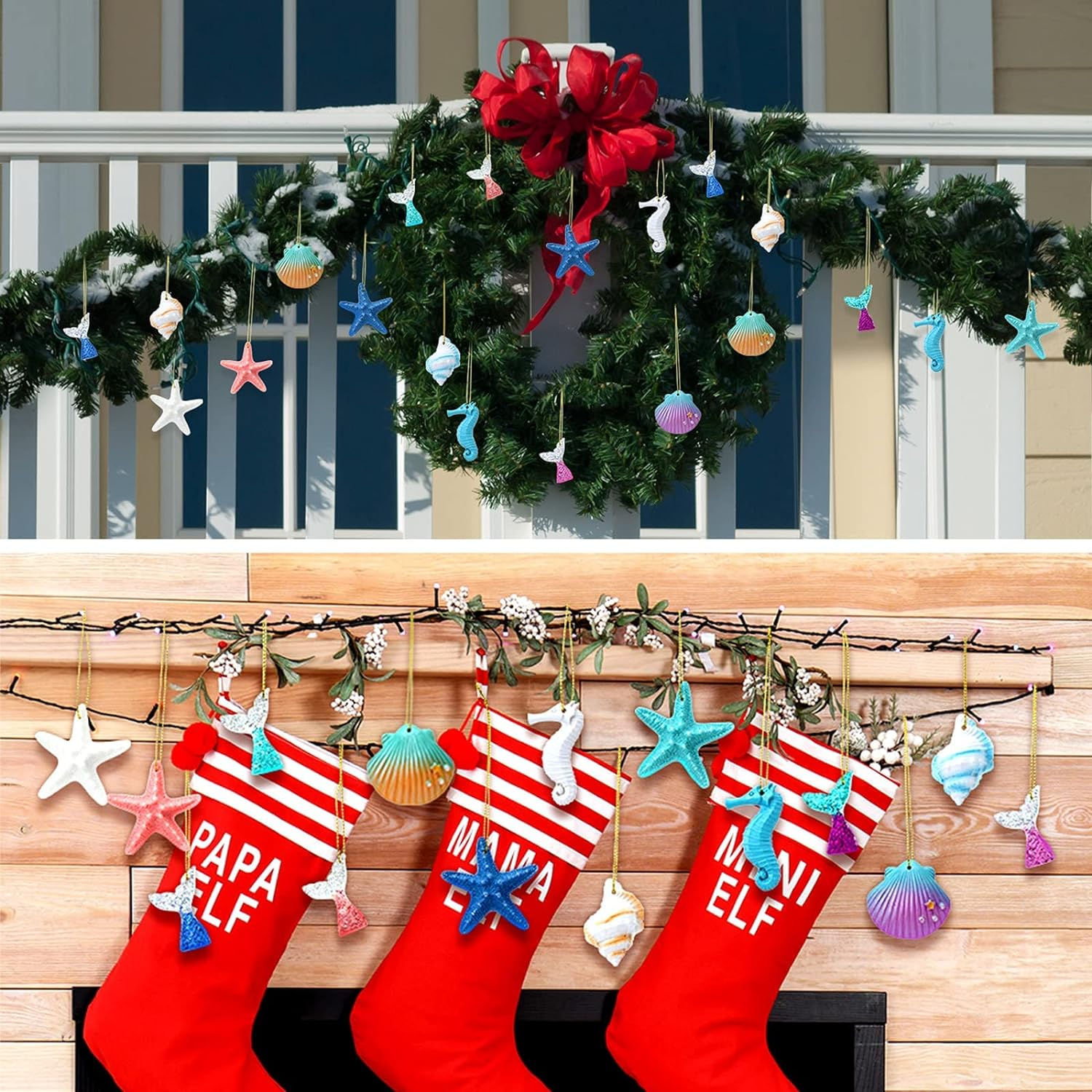 Yerliker 36 Pcs Beach Ocean Christmas Ornaments Starfish Resin Bulk Multicolored Ocean Themed Hanging Decor for Nautical Wedding Fish Net Decorations Bathroom Home Tree Wall Decor image number 1