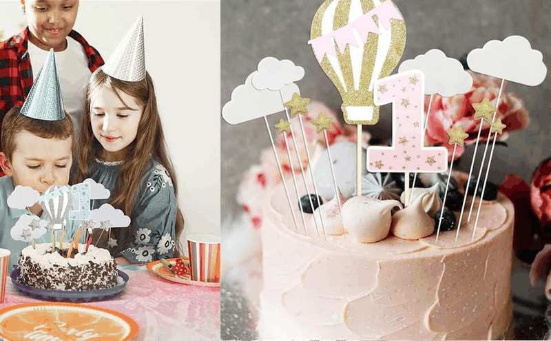 12 Pack Hot Air Balloon Cake Topper with White Cloud Little Stars for Boys First Birthday Party Decorations (Pink) image number 2