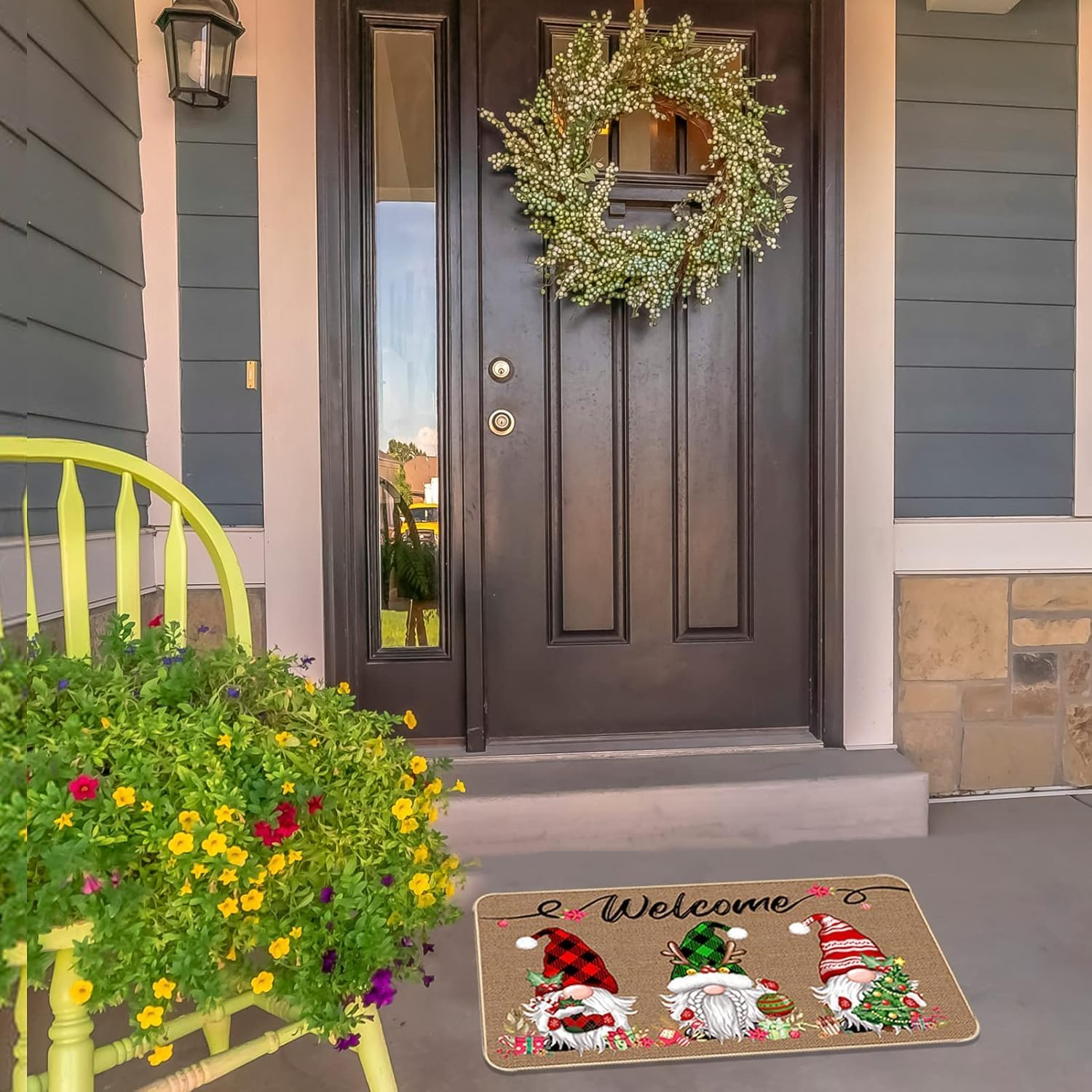 Christmas Welcome Decorative Doormat, Christmas Gnome Buffalo Plaid Door Mat, Non-Slip Carpet Rugs Floor Mat Decorative for Home/Bathroom/Kitchen/Indoor - 90 X 60Cm image number 1