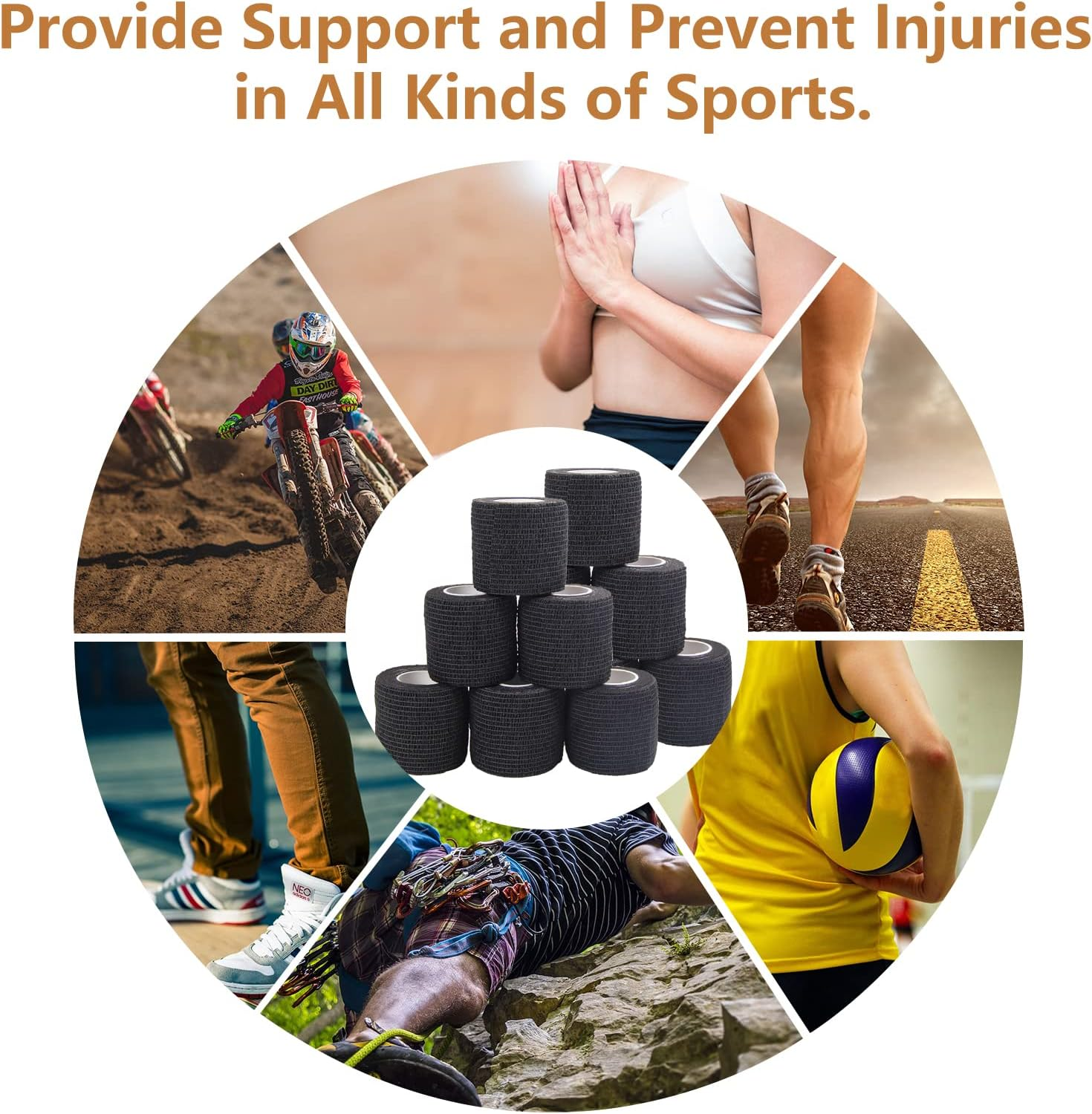 Cohesive Bandage Valuehall 12 Rolls Non-Woven Elastic Bandage Breathable Cohesive Wrap Bandage Waterproof Self Adhesive Bandage First Aid Tape Vet Wrap for Relieve Swelling and Pain V3C09 image number 5