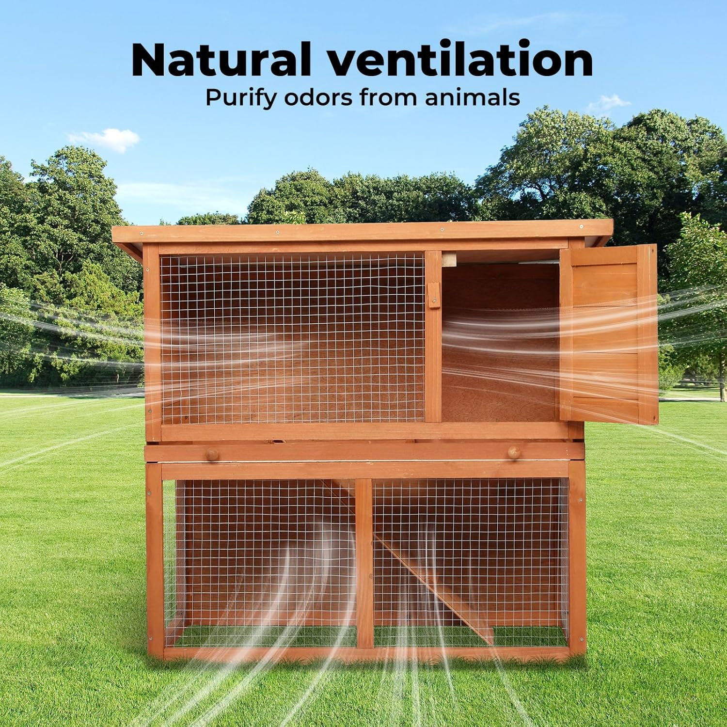 Pawz Rabbit Hutch Chicken Coop Wooden Pet House Outdoor Large, Coops Wooden Pet House Run Cage Walk Guinea Pig Bunny Chook, 2 Storey Metal Doors Stairs Weatherproof image number 6