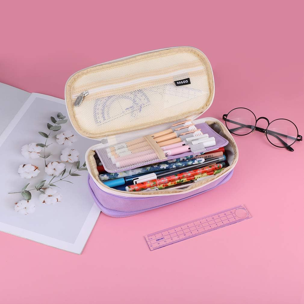 Isuperb Canvas Pencil Case Folder Scalable Pencil Case Pens School Folder for Girls, Boys and Teenagers (Purple) image number 3