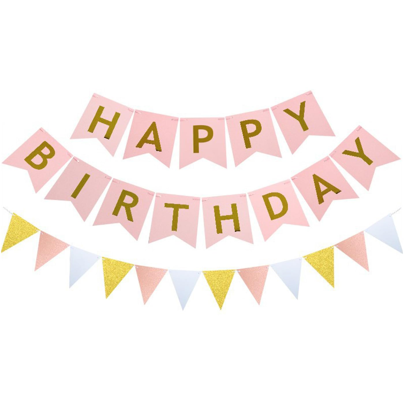 Haobase Happy Birthday Banner Triangle Flags Banner Happy Birthday Sign Swallowtail Flag Hanging Party Decoration (Pink) image number 2