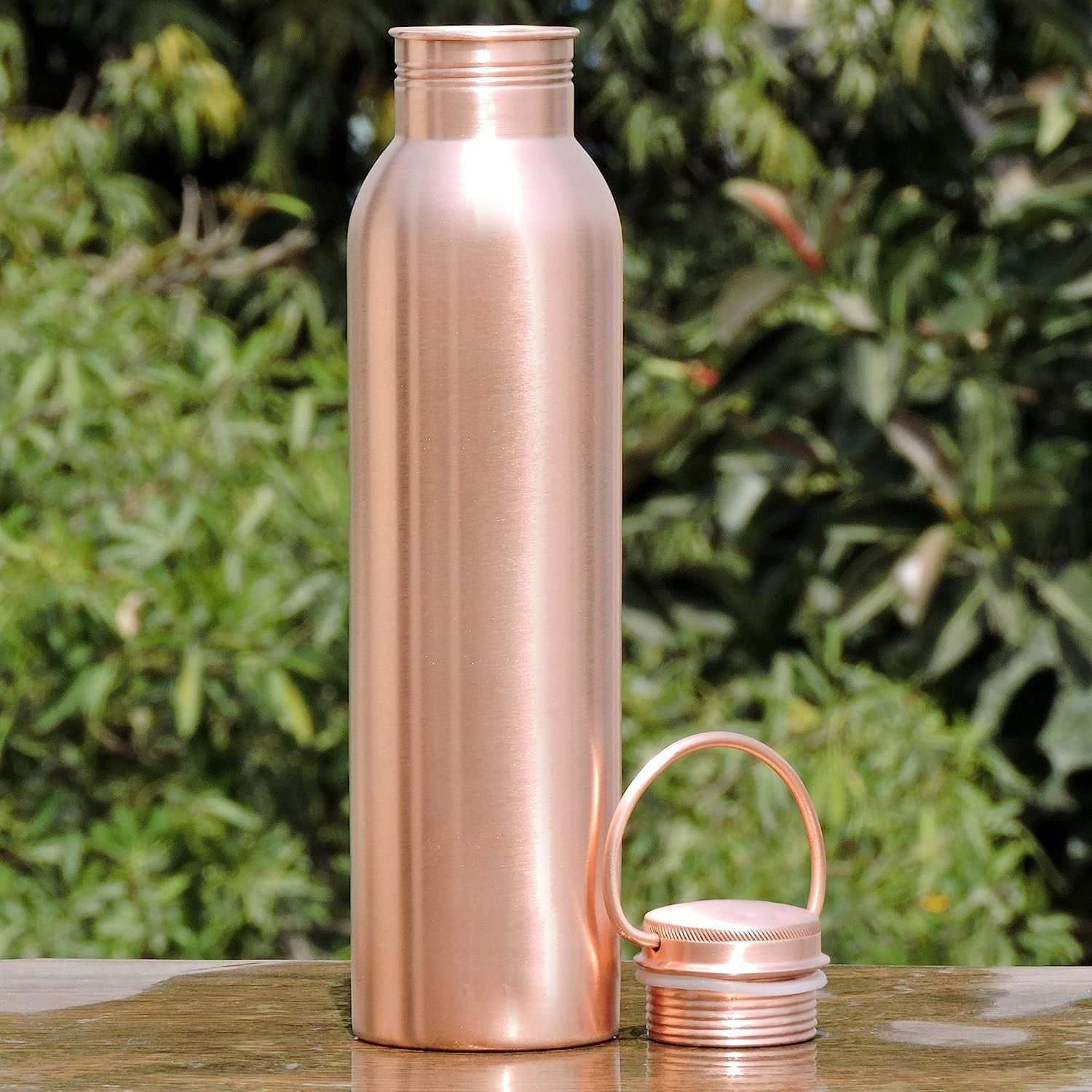 Healthgoodsau - Pure Copper (99.74%) Copper Water Bottle Matte Finish with Handle 600 Ml (20.28 Fluid Ounce) | Seamless Leak-Proof Matte Finish Bottle with Handle image number 1