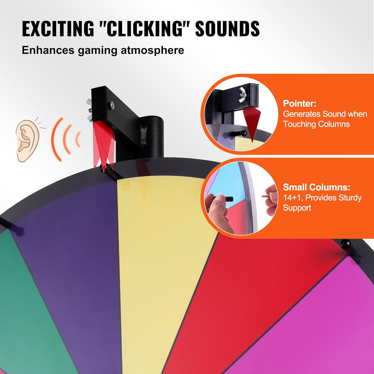 VEVOR 24 Inch Spinning Prize Wheel, 14 Slots Roulette Wheel, Customizable & Editable, Smooth Spinning, Exciting Atmosphere, Portable & Space-Saving, Complete Accessories, Ages All