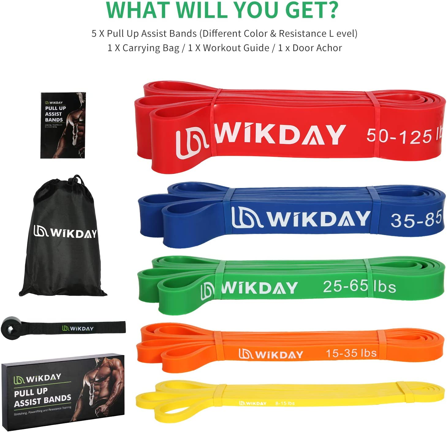 Resistance Bands, Pull up Bands, Workout Bands for Exercise, Thick Heavy Resistance Band Set with Door Anchor, Elastic Bands for Body Stretching, Crossfit Training at Home/Gym for Men & Women