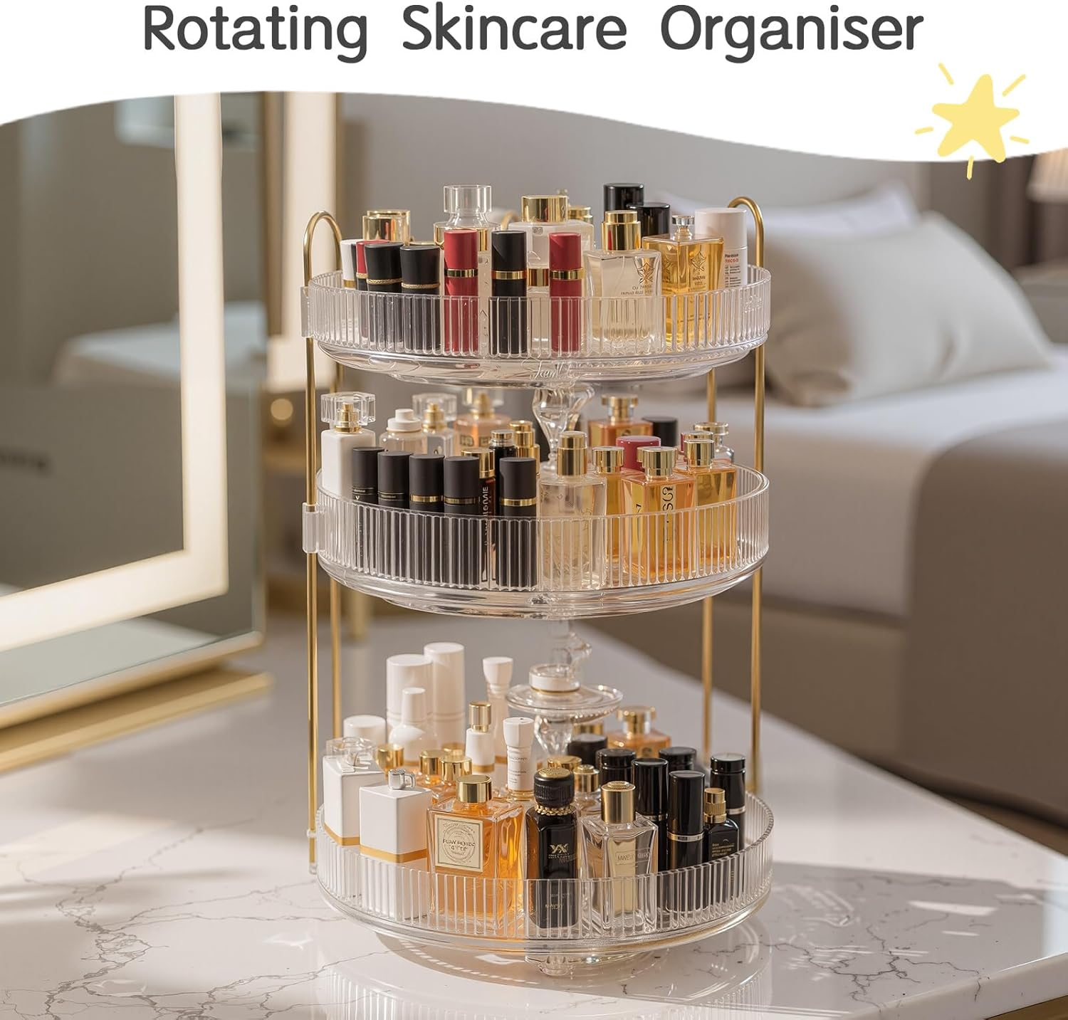 3 Tier Clear Makeup Organizers, 360&deg; Rotating Cosmetic Storage, Bathroom Organiser Large Capacity Makeup, Perfume Tray, Organizers Storage Skincare Vanity Organiser Bathroom Decor Accessorie image number 1