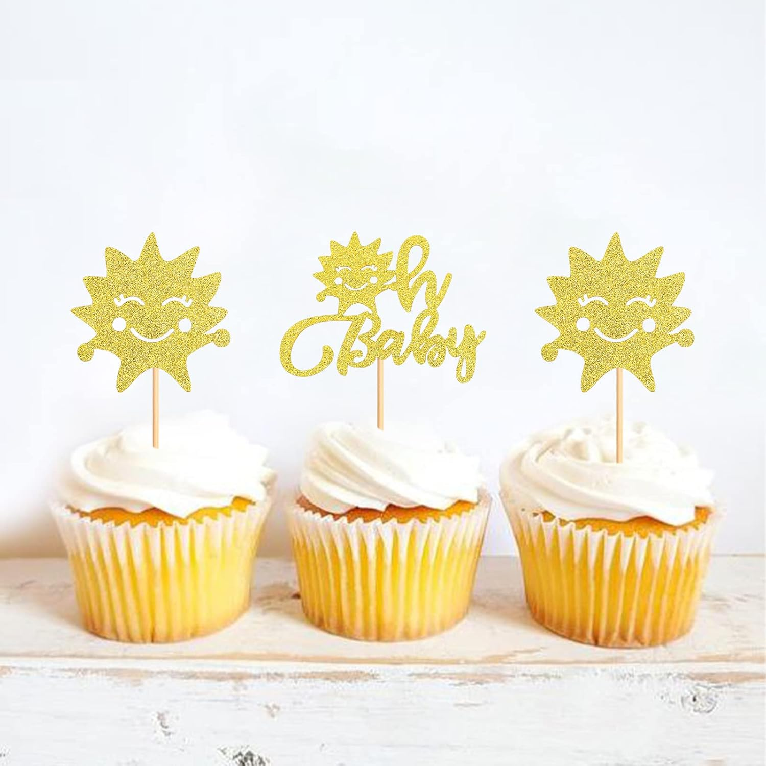 24PCS Sunshine Oh Baby Cupcake Toppers Sun Smile Sunshine Cupcake Picks Bridal Wedding Engagement Baby Shower Birthday Party Decorations