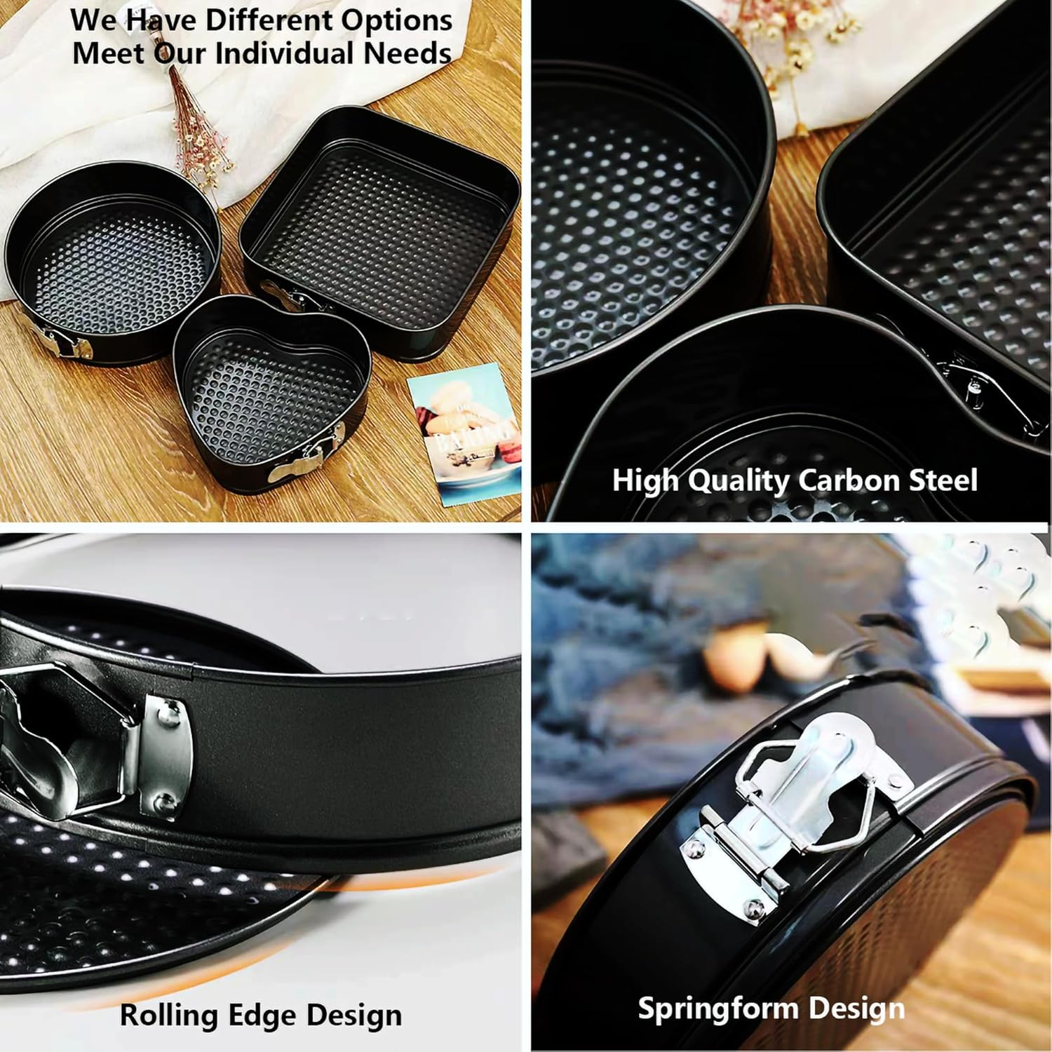 Non-Stick Springform Cake Pan Set of 3 Shapes round Square Heart image number 4