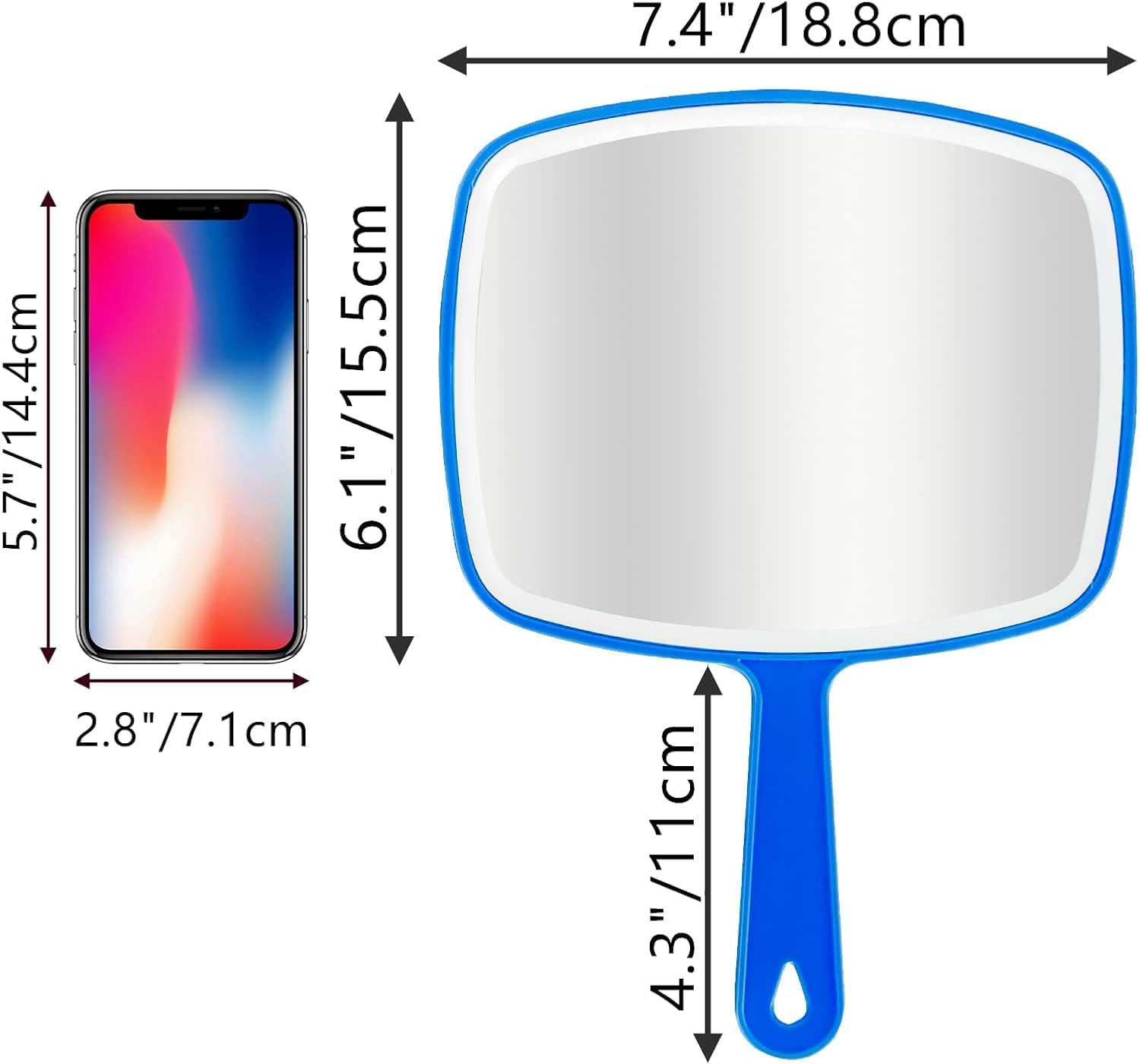 2Pcs Handheld Mirror, Portable Hand Mirror with Hanging Hole in Handle, Blue 10.4" L X 7.4" W image number 2