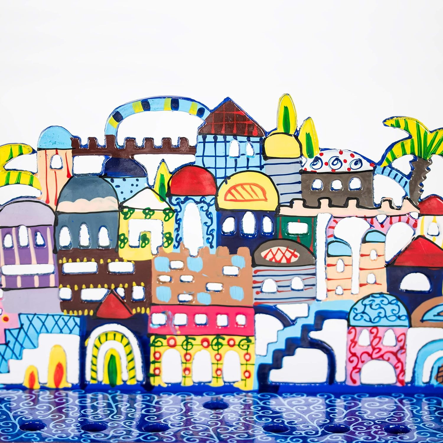Jerusalem Laser Cut Metal Hanukkah Menorah by Yair Emanuel image number 4