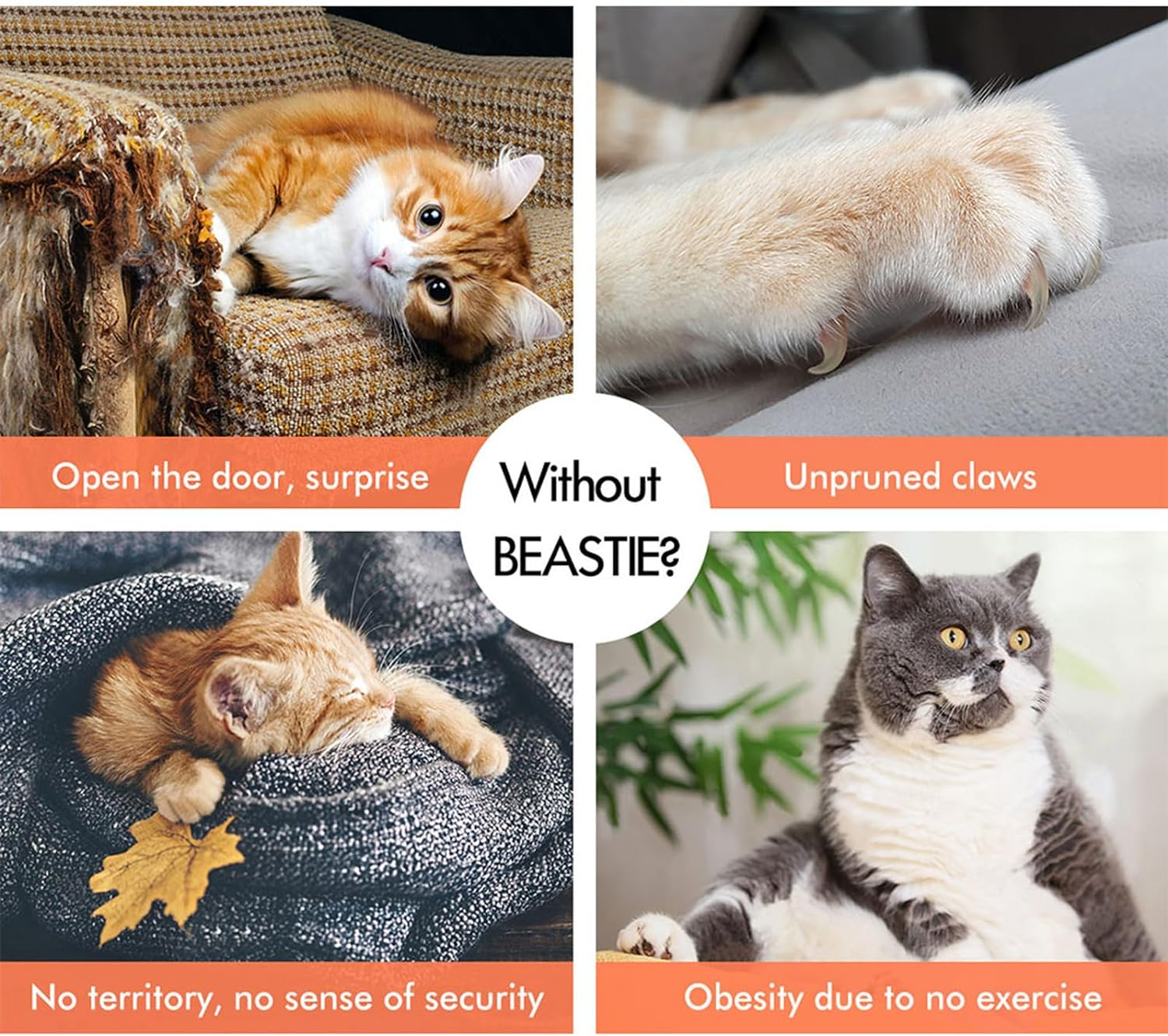 BEASTIE 143Cm Multi-Level Cat Tree Tower with Scratching Posts, Sisal-Covered Cat Condo Play House Wood Furniture with Plush Perch, Light Grey Cat Scratcher Tower for Kittens Climbing and Rest image number 4