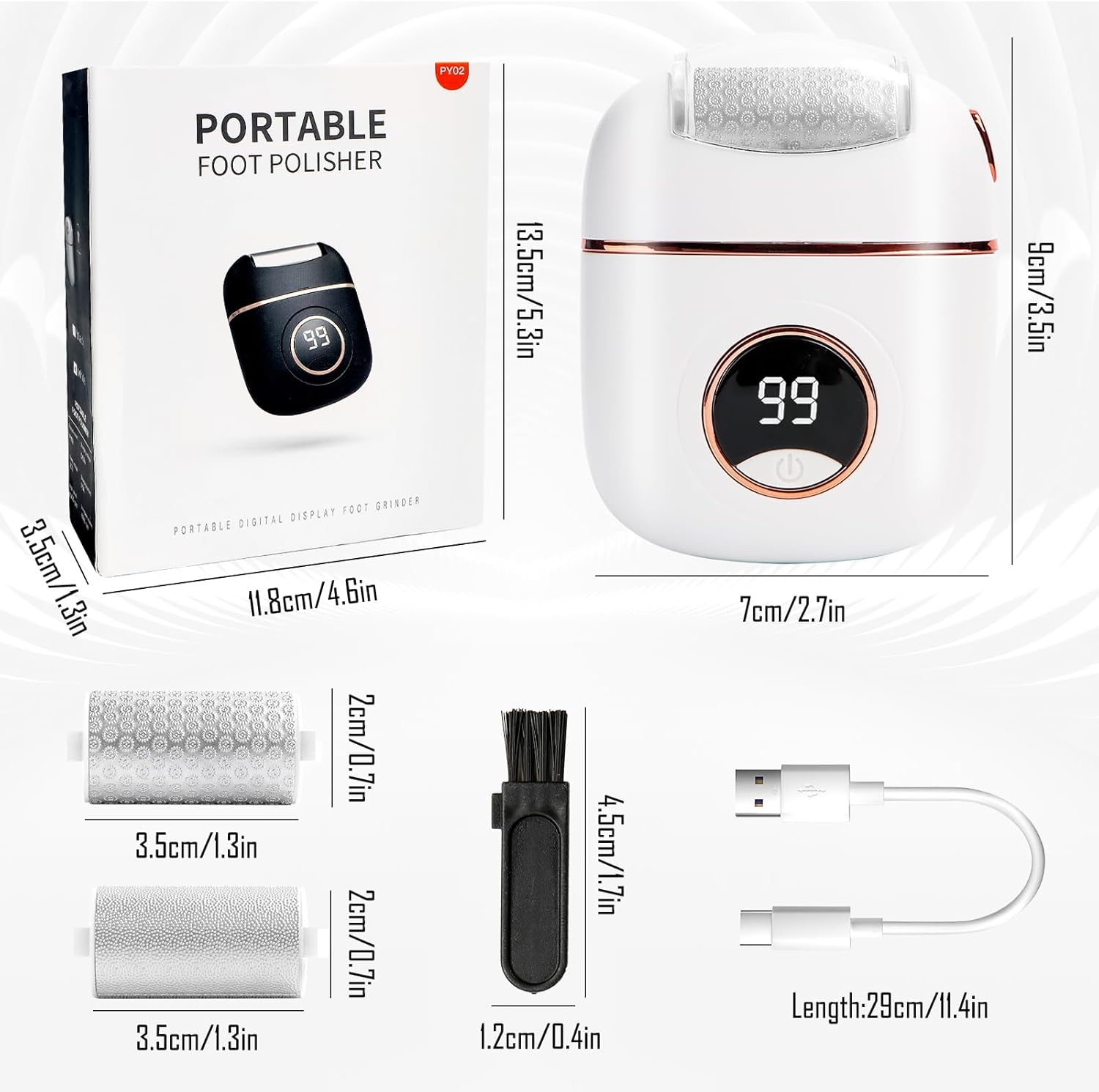 Electric Callus Remover, Electric Foot Sander, Pedicure Set, Foot Care Electric, Strong Foot File Grinder & Heel Grinder with 2 Replacement Rollers for Soles, Toes and Heels image number 5