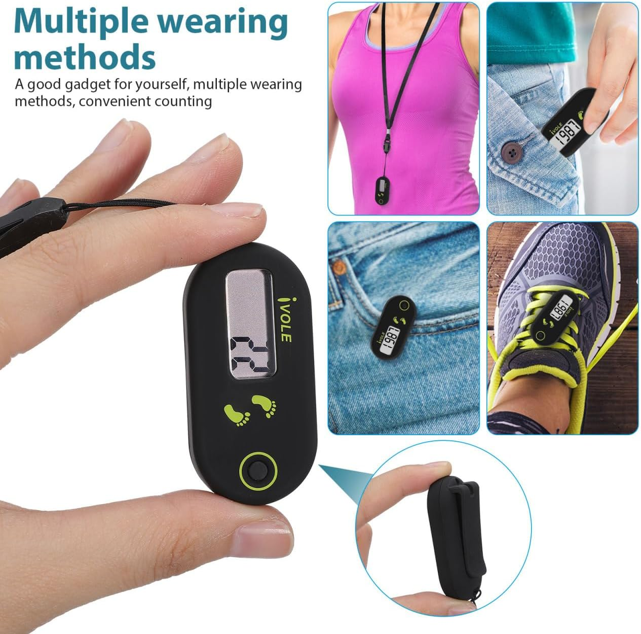 Toddmomy Pedometer for Walking, Step Counter Lady Tools Electronic Step Tracker for Seniors Pedometer Clip on Tracking Device Sporting Goods